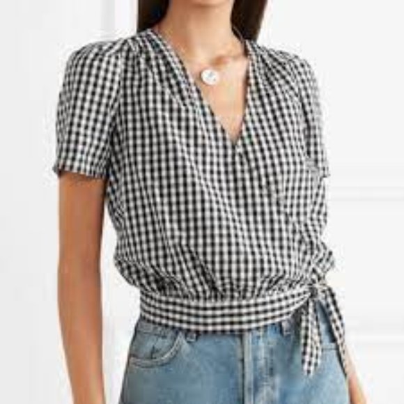 Madewell Short-Sleeve Wrap Top in Gingham Check - XS - Picture 1 of 12
